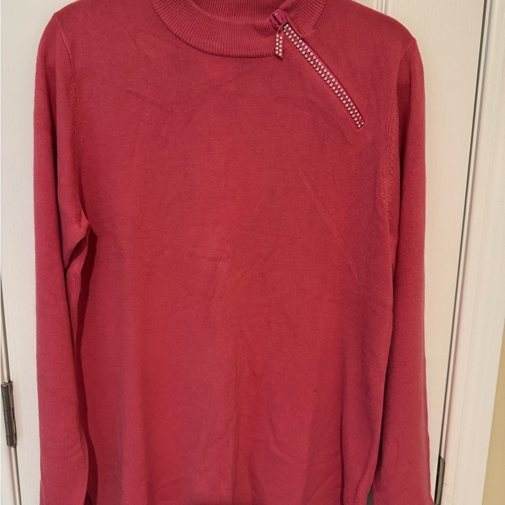 Quacker Factory Pink Sweater with Rhinestone Detail